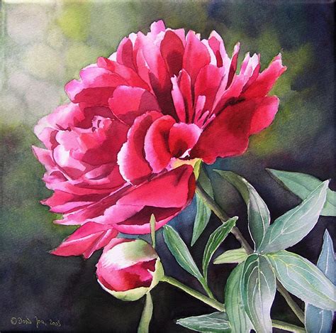 Flower Painting Peony - Pink Magenta Peony- watercolor, Blumengemälde ...