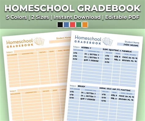 Homeschool Gradebook Printable Homeschool Grading Sheet Template Kit ...