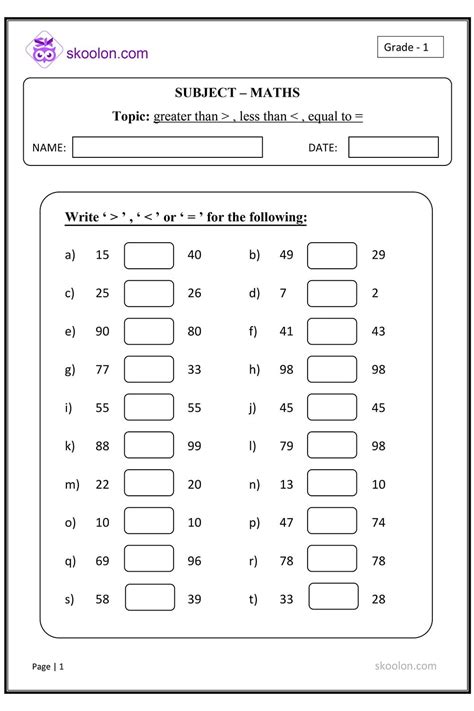 Greater than, Less than, Equal to - skoolon.com