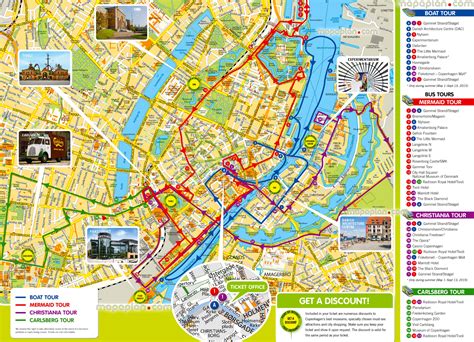 Copenhagen map - Hop-on hop-off bus & boat map of Copenhagen city ...