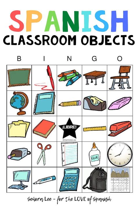 Spanish Classroom Objects Bingo Game + Spanish to English Vocabulary ...