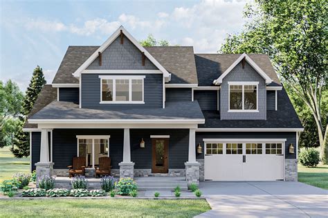 New American Craftsman Home Plan with Attractive Front Porch - 62878DJ ...