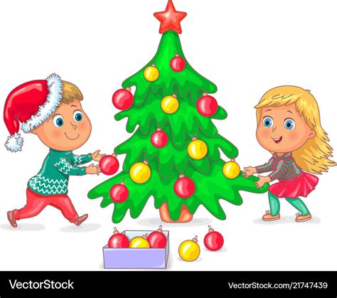 Children decorate the christmas tree Royalty Free Vector