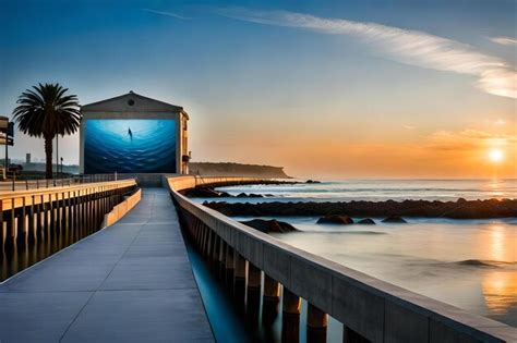 Premium AI Image | A sunset view of the ocean and the pier.