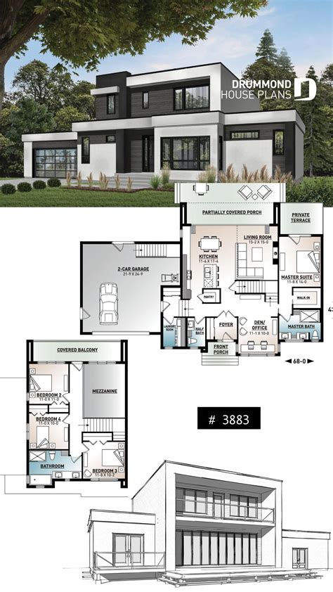 Modern Cubic house plan, master suite on main, 4 bedrooms, open floor ...