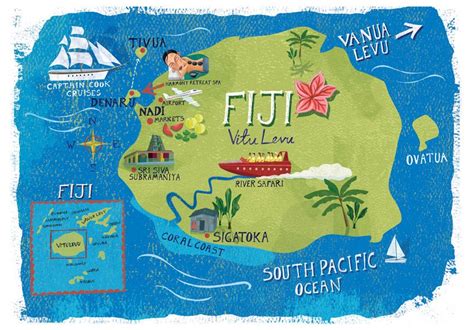 Chris Andrews Map of Fiji | Illustrated map, Fiji travel, Pictorial maps