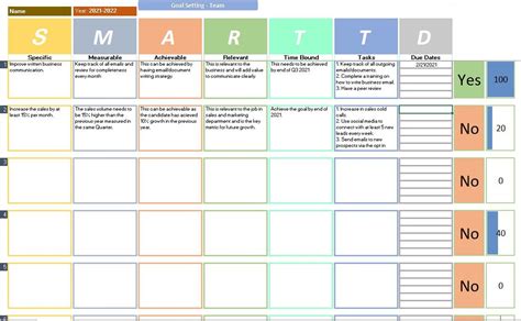 Smart Goals Template Excel