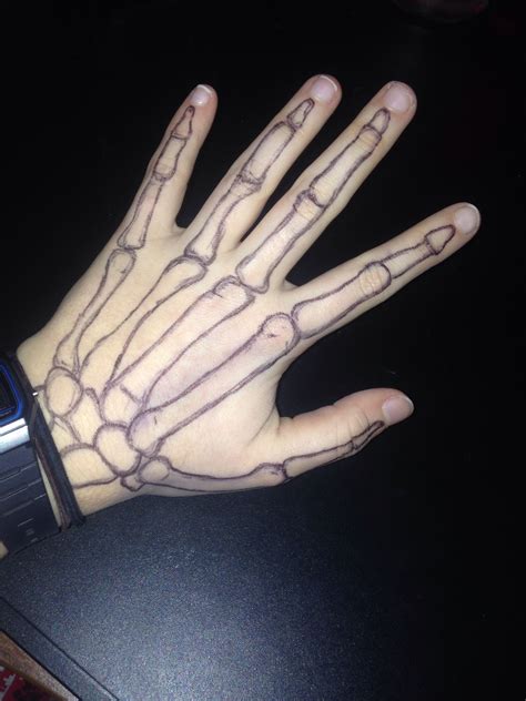 Skull Hand Drawing On Real Hand