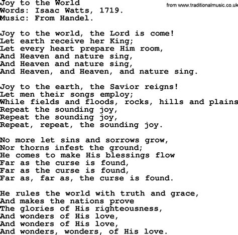 Joy to the World, by Isaac Watts - Christian lyrics