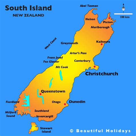 Map New Zealand South Island - TravelsFinders.Com