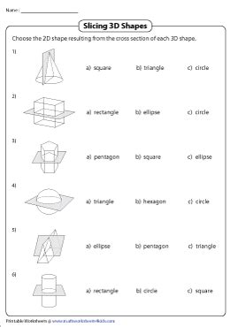 Cross Sections of 3D Shapes Worksheets