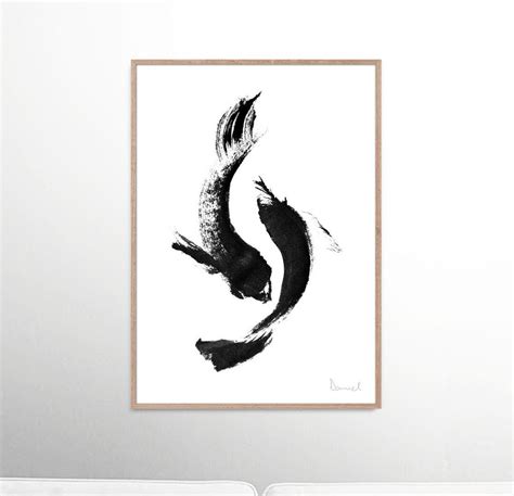 Koi Fish Print, Printable Art Black and White, Koi Paintings, Hand ...