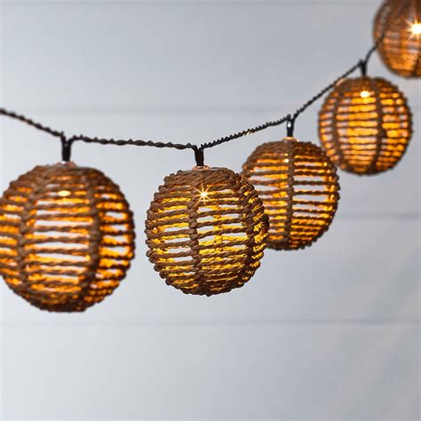 10 Rattan Sphere Solar Fairy Lights | Lights4fun.co.uk