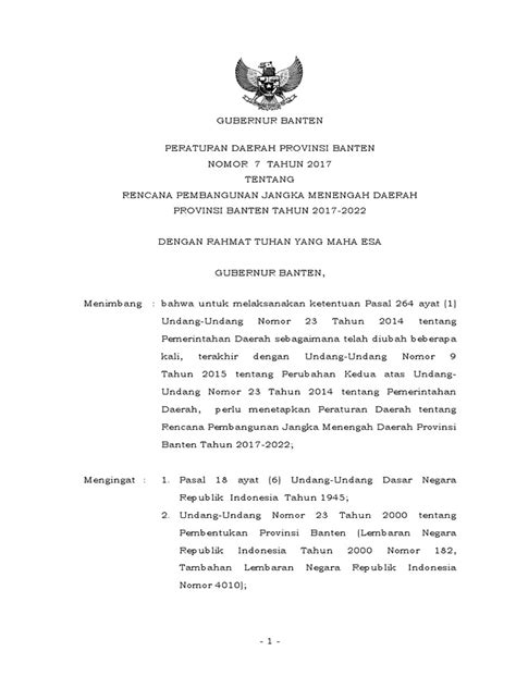 Perda No 7 Tahun 2017 Rencana Strategis Prov Banten Sd 2022 Pdf