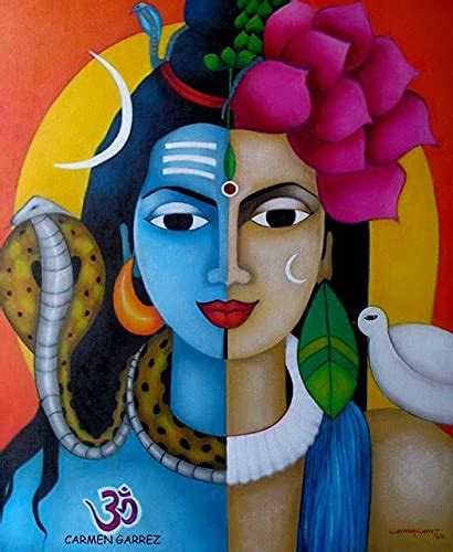 Sacred Shiva Shakti Painting Handpainted on Canvas Unframed