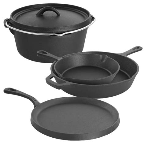 MegaChef Pre-Seasoned Cast Iron 5-Piece Kitchen Cookware Set, Pots and ...