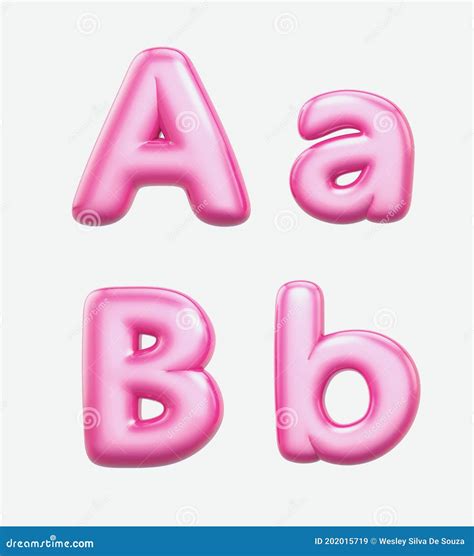 Letters A B Bublle Font Bubble Gum 3d Render Set Of Pink Cartoon