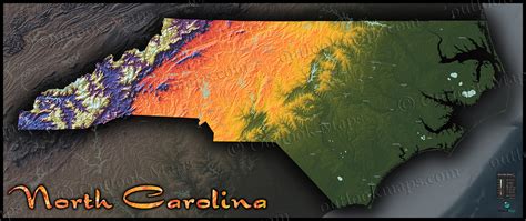 Map of North Carolina | Topographic Style of Physical Landscape