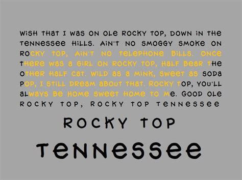 the words rocky top tennessee written in black on a gray background