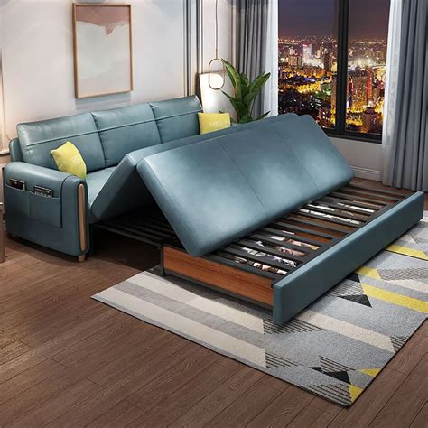 81.1" Blue Arm Full Sleeper Sofa Bed with Storage&Side Pockets-Homary ...