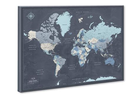 Buy World Travel Push Pin on Canvas - Detailed World Pin Board - Travel ...