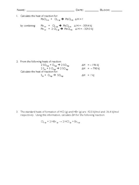 Hess Law Worksheet | PDF