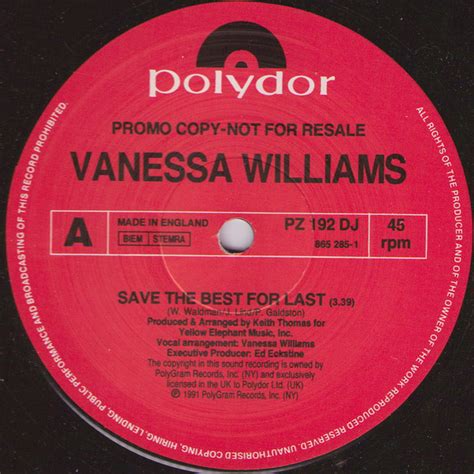 Vanessa Williams - Save The Best For Last (Vinyl, 12", 45 RPM, Promo ...