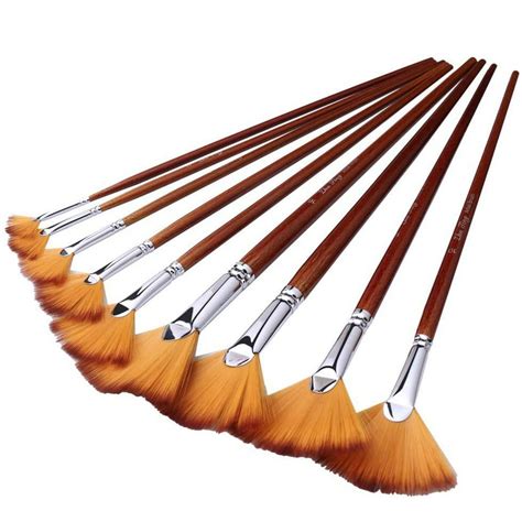 9 Pieces Nylon Hair Wood Long Handle Paint Brush, Artist Fan Brushes ...