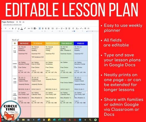 Google Docs Lesson Plan Template EDITABLE Weekly Teacher - Etsy