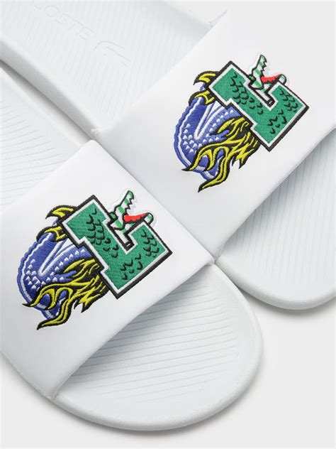 Lacoste Mens Croco Slides 222 in White & Green | Glue Store