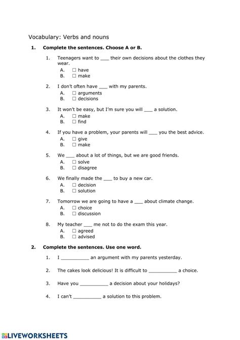 Nouns And Verbs Worksheet