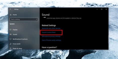 How to access Control panel sound settings on Windows 10 1903