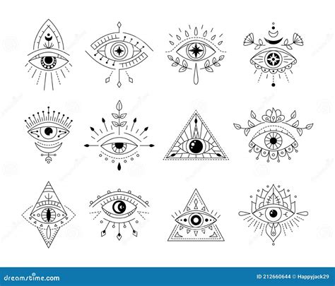 Vector Collection Line Art Mystic Eyes Tattoo. Set of Providence Sight ...