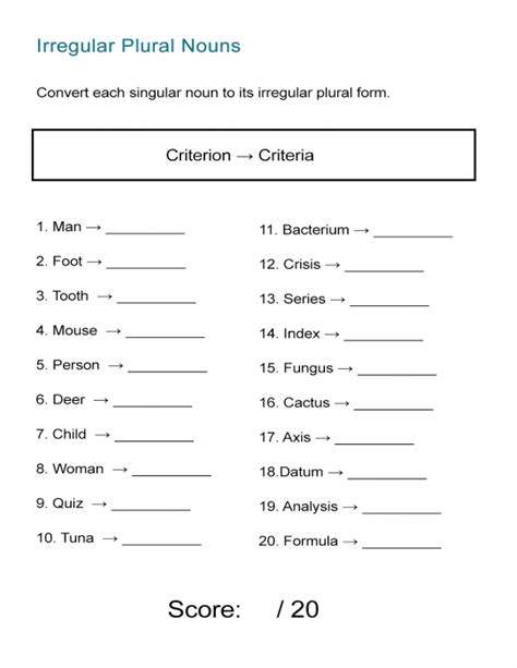 Irregular Plural Nouns Worksheet - ALL ESL