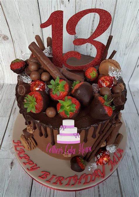 Chocolate drip cake. Chocolate dipped strawberries. 13th birthday cake ...