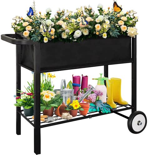 Koutemie Outdoor Raised Planter Box with Legs for Gardening, Elevated ...