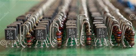 A Lot of Transistors in the Circuit Board. Arranged in Rows. Recycling ...