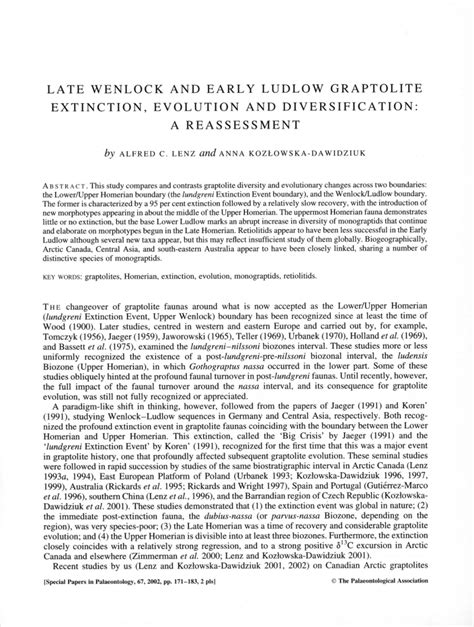 (PDF) Late wenlock and early ludlow graptolite extinction, evolution ...