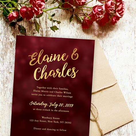 Burgundy and Gold Wedding Invitation Template, Burgundy Red and Gold ...