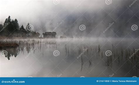 Lake with autumn-fog stock photo. Image of mittenwald - 21611850