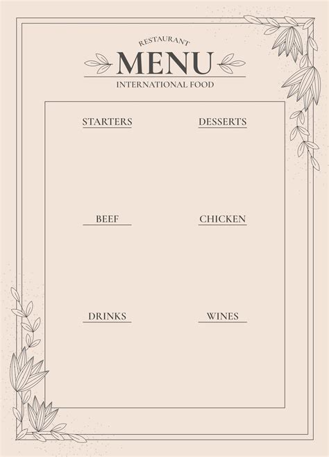 Printable Blank Restaurant Menus