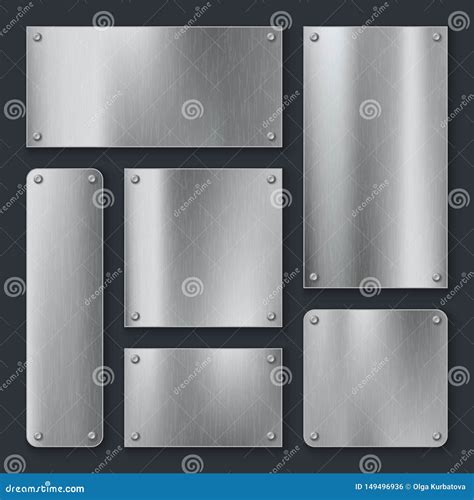 Metal Plates. Steel Plate, Stainless Panel Chrome Tag with Screws Stock ...