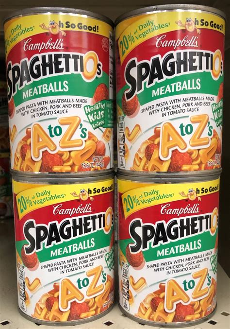 FOUR CANS Campbell's SpaghettiOs Pasta A to Z Shapes with Meatballs 15. ...