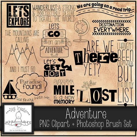 Adventure Word Art PNG Clip Art Photoshop Brush Set, Explore Phrases ...