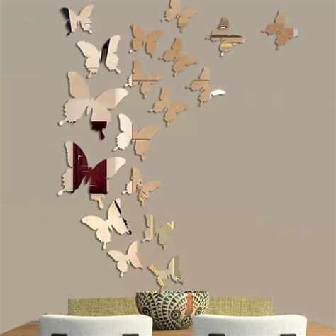 Golden Acrylic Mirror Butterflies 18 Pieces, 3D Golden Wall Decor