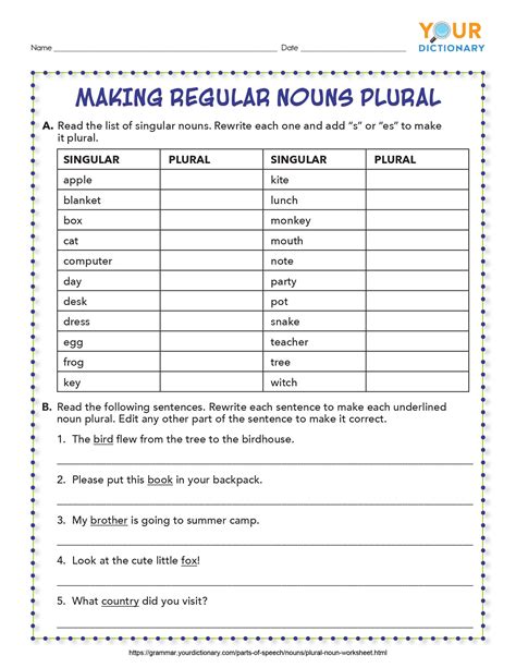 Regular Plural Nouns Worksheet – NBKomputer