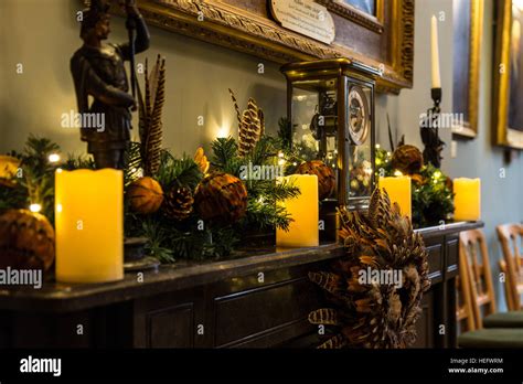 Grand english country house Christmas decorations Stock Photo - Alamy