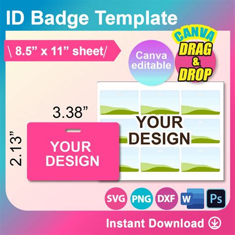 ID Badge Template, Id Badge Blank Template, SVG, Canva, DXF, Ms Word ...