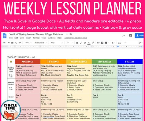 Google docs weekly lesson plan template - padsQas