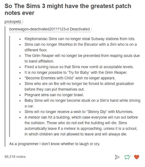 Compilation of funny patch notes from The Sims 3 : r/thesims